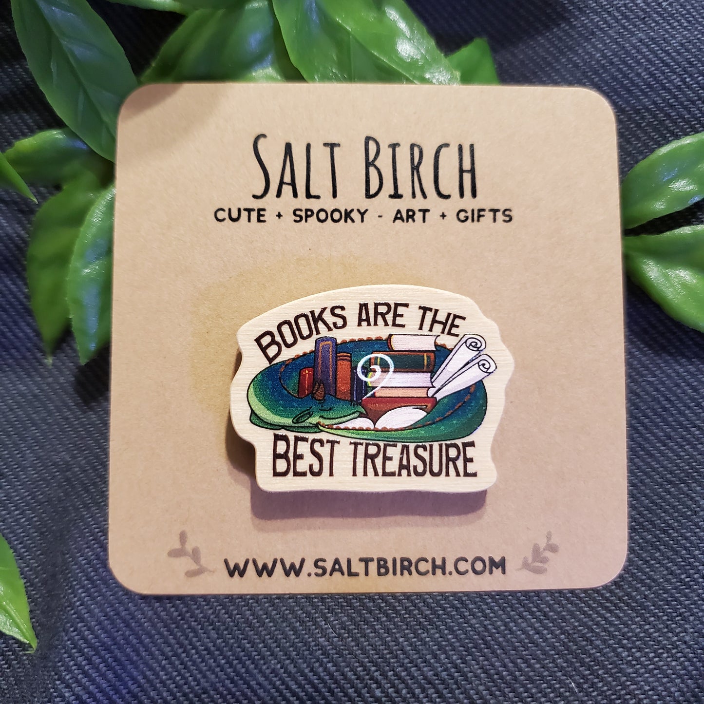 1.5" Books are the Best Treasure Dragon Wooden Pin