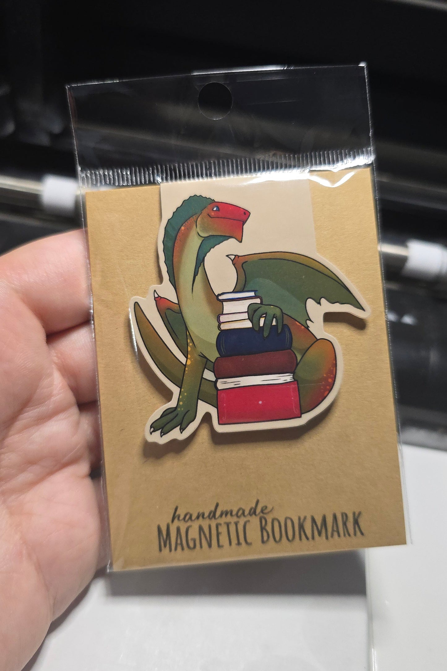 Dragon With Stack of Books Magnetic Bookmark