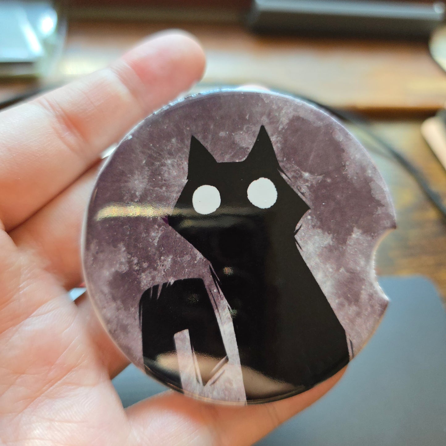 Black Cat Moon Ceramic Car Coaster