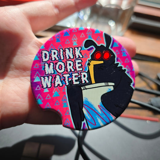 Drink More Water Mothman Ceramic Car Coaster