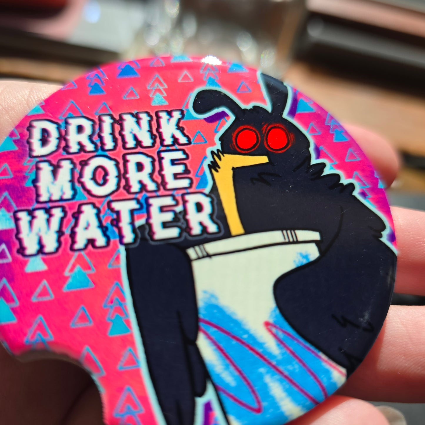 Drink More Water Mothman Ceramic Car Coaster