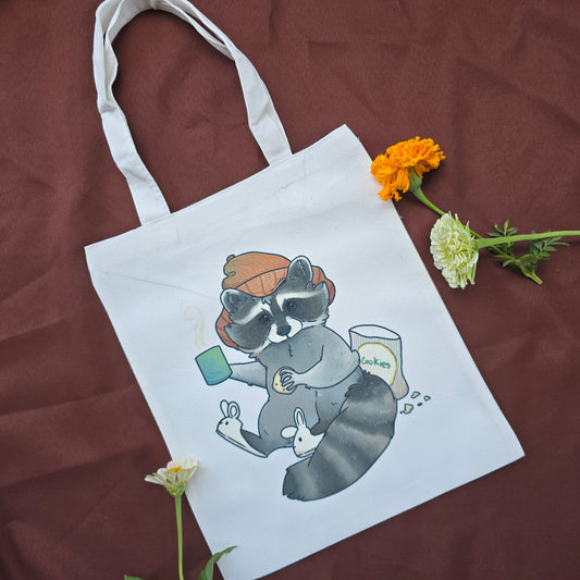 Cozy Raccoon Tote Bag 12"x14"