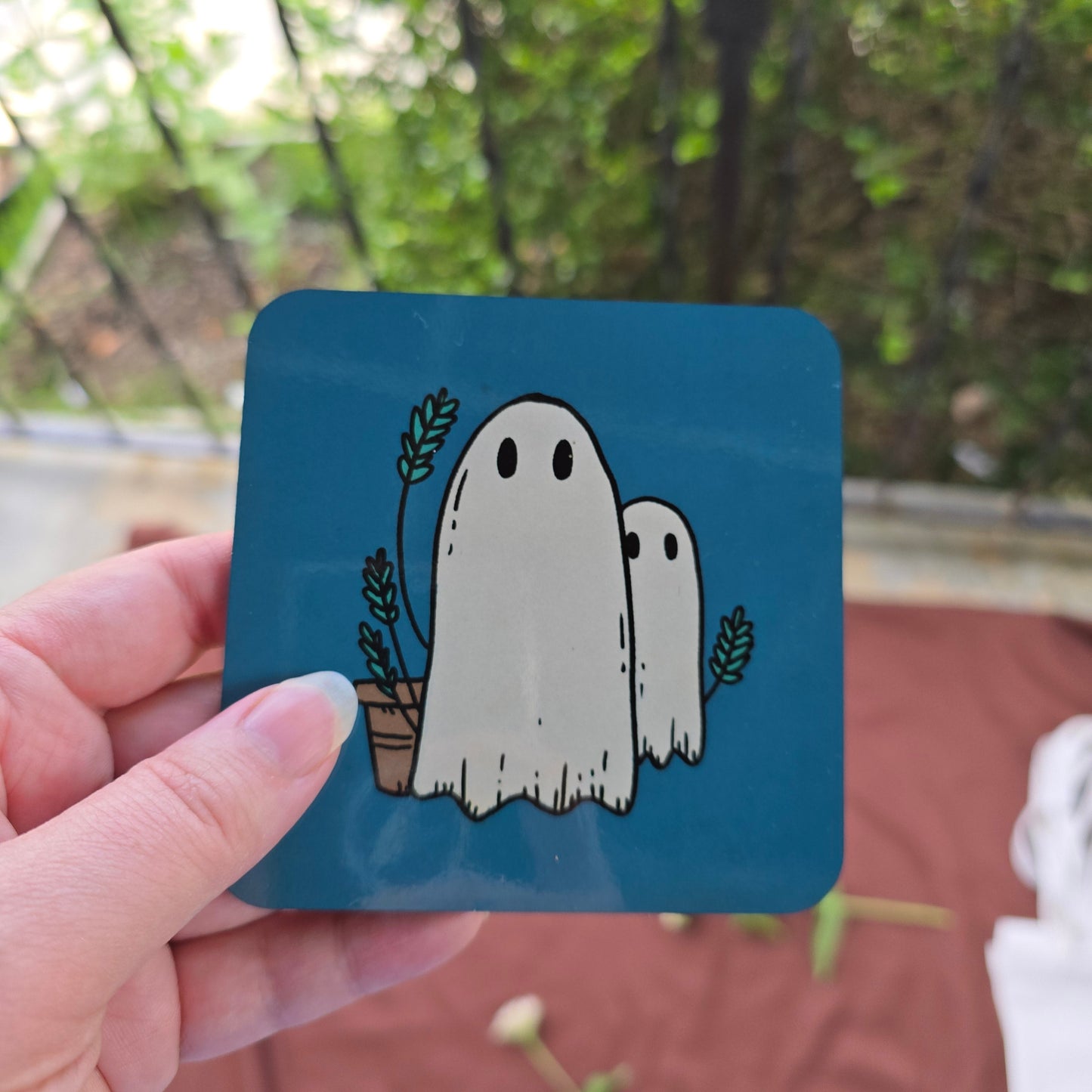 Cute Spooky Ghost Wooden Coaster