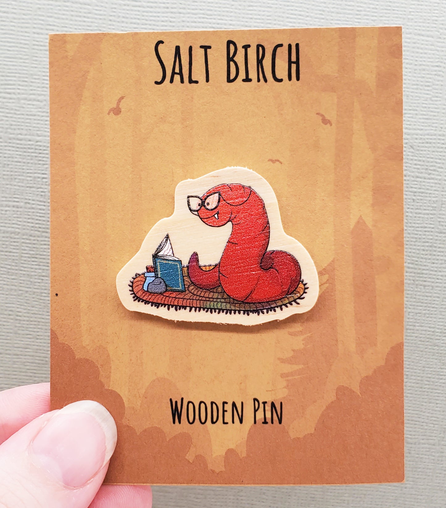 1.5" Mongolian Book Worm Wooden Pin