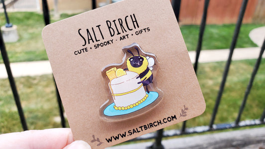 1.5" Bee w Cake Acrylic Pin