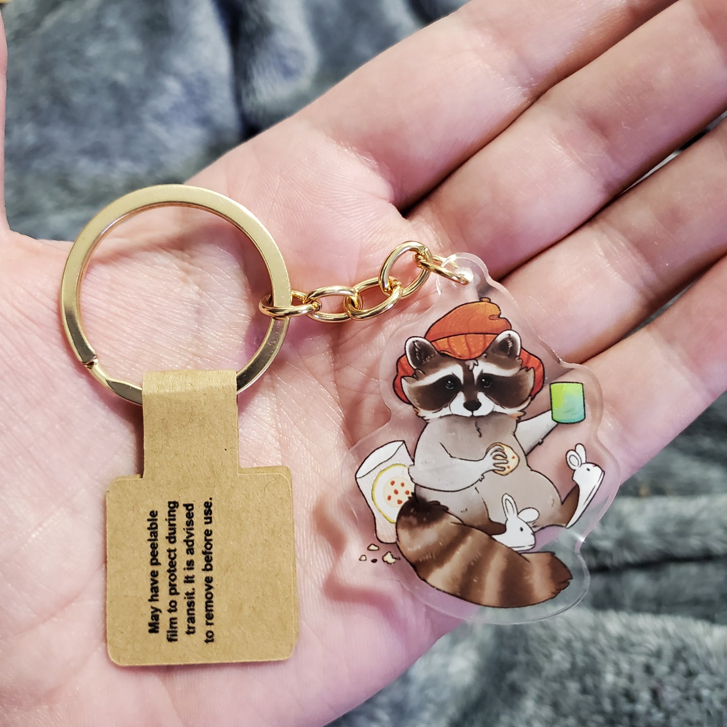 Cozy Racoon Keychain Charm