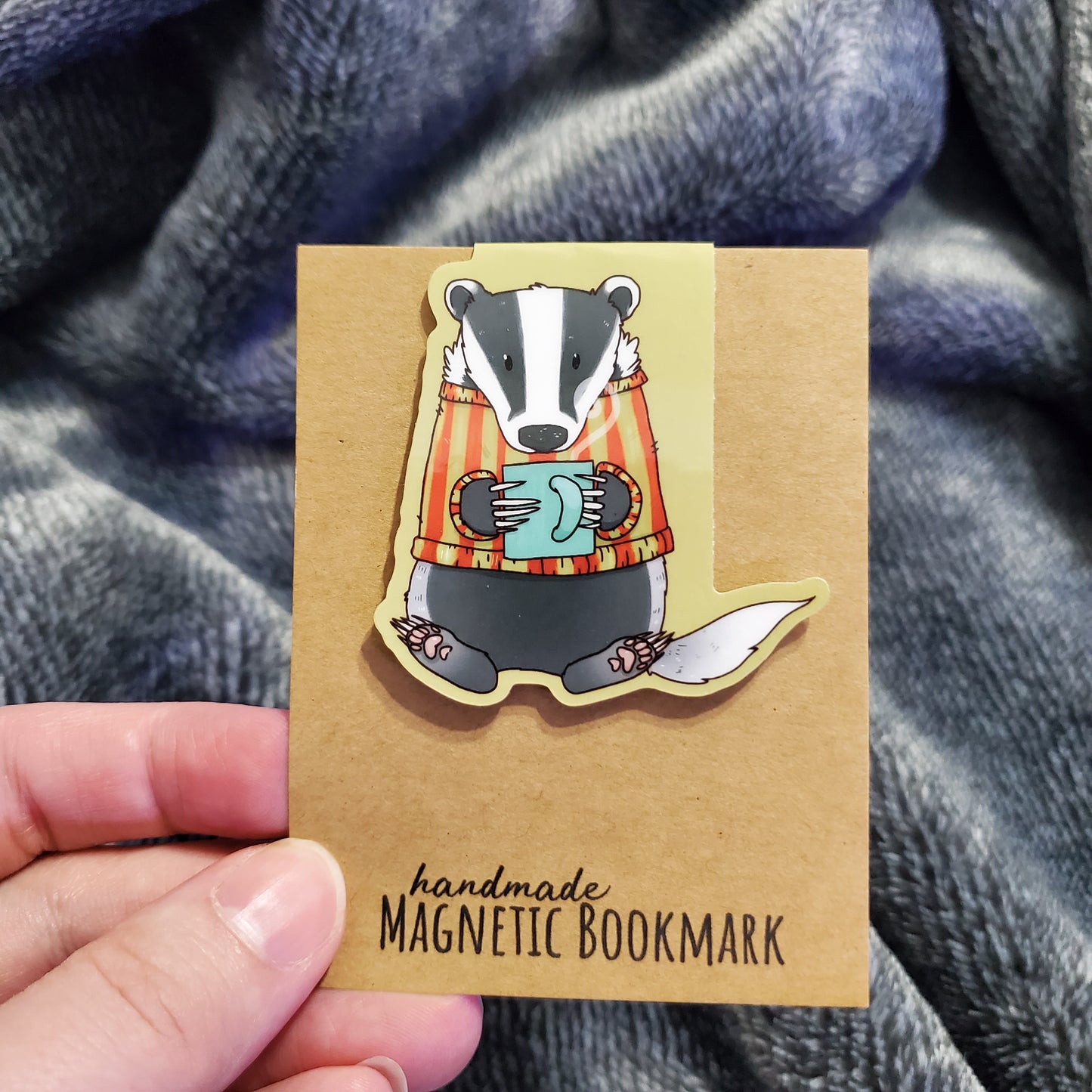 Cozy Badger  w Hot Beverage Magnetic Bookmark