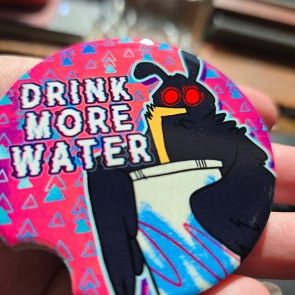 Drink More Water Mothman Ceramic Car Coaster