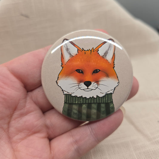 Fox Wearing Sweater Button & Magnet