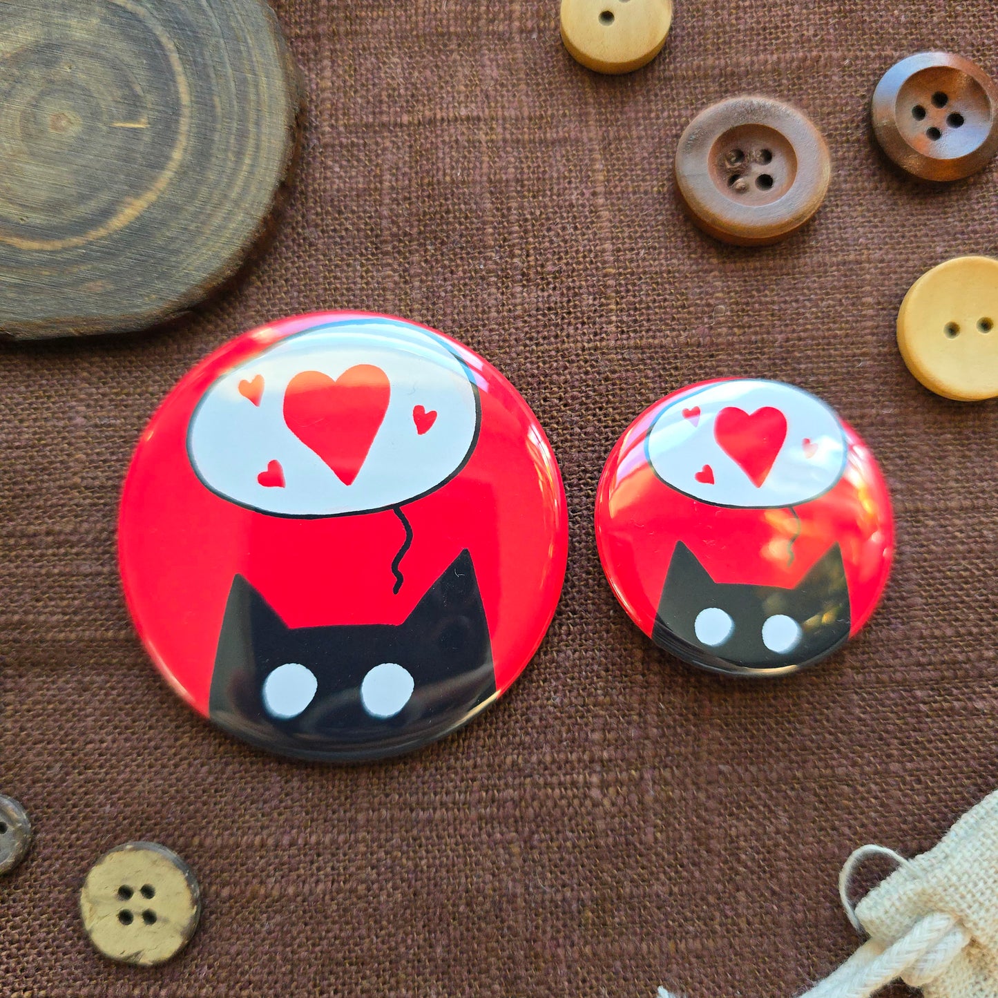 Heart Black Cat Button & Magnet