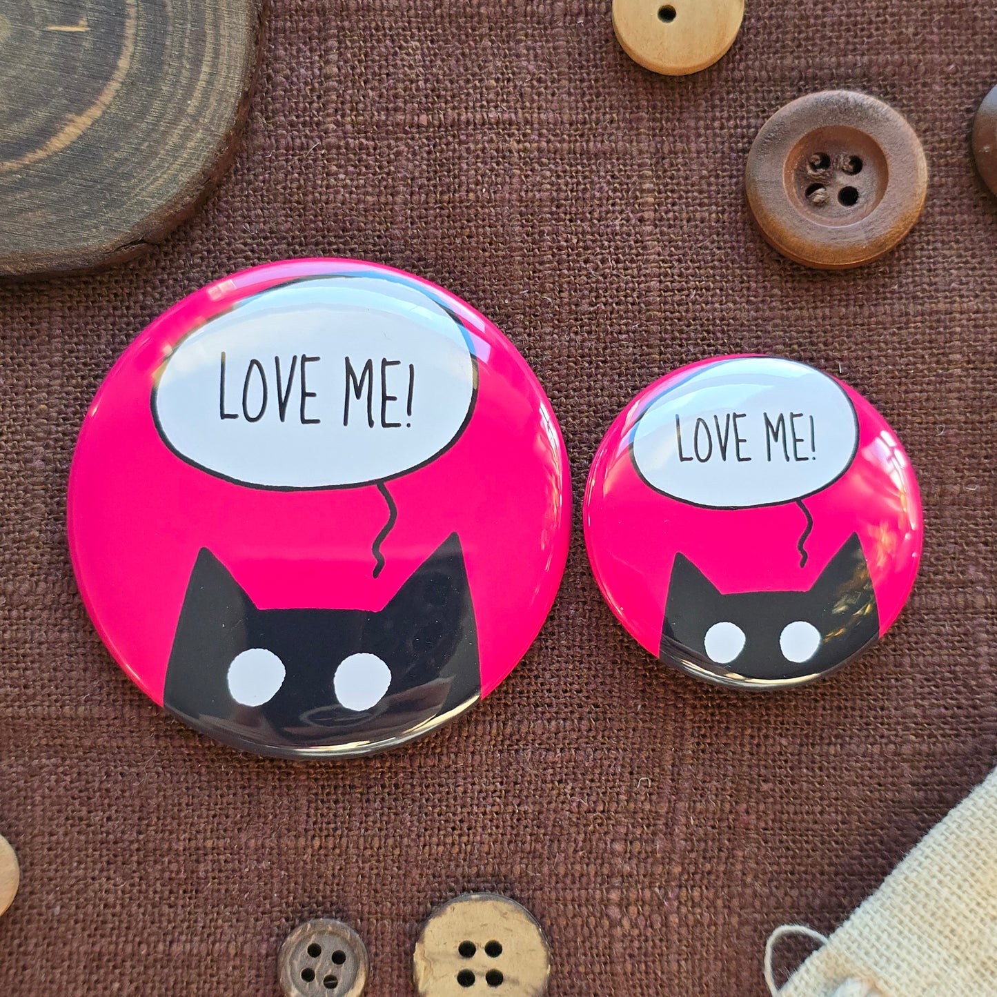 Love Me! Black Cat Button & Magnet