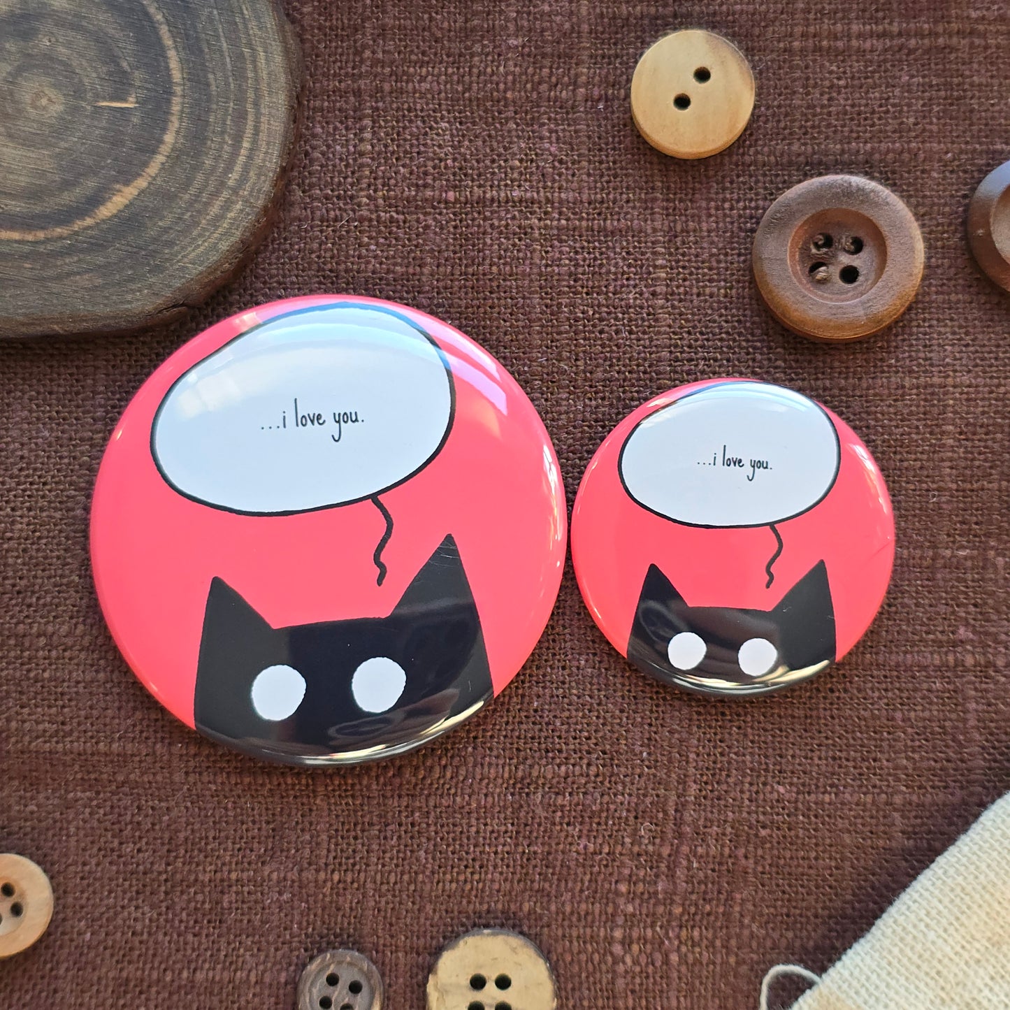 i love you Black Cat Button & Magnet