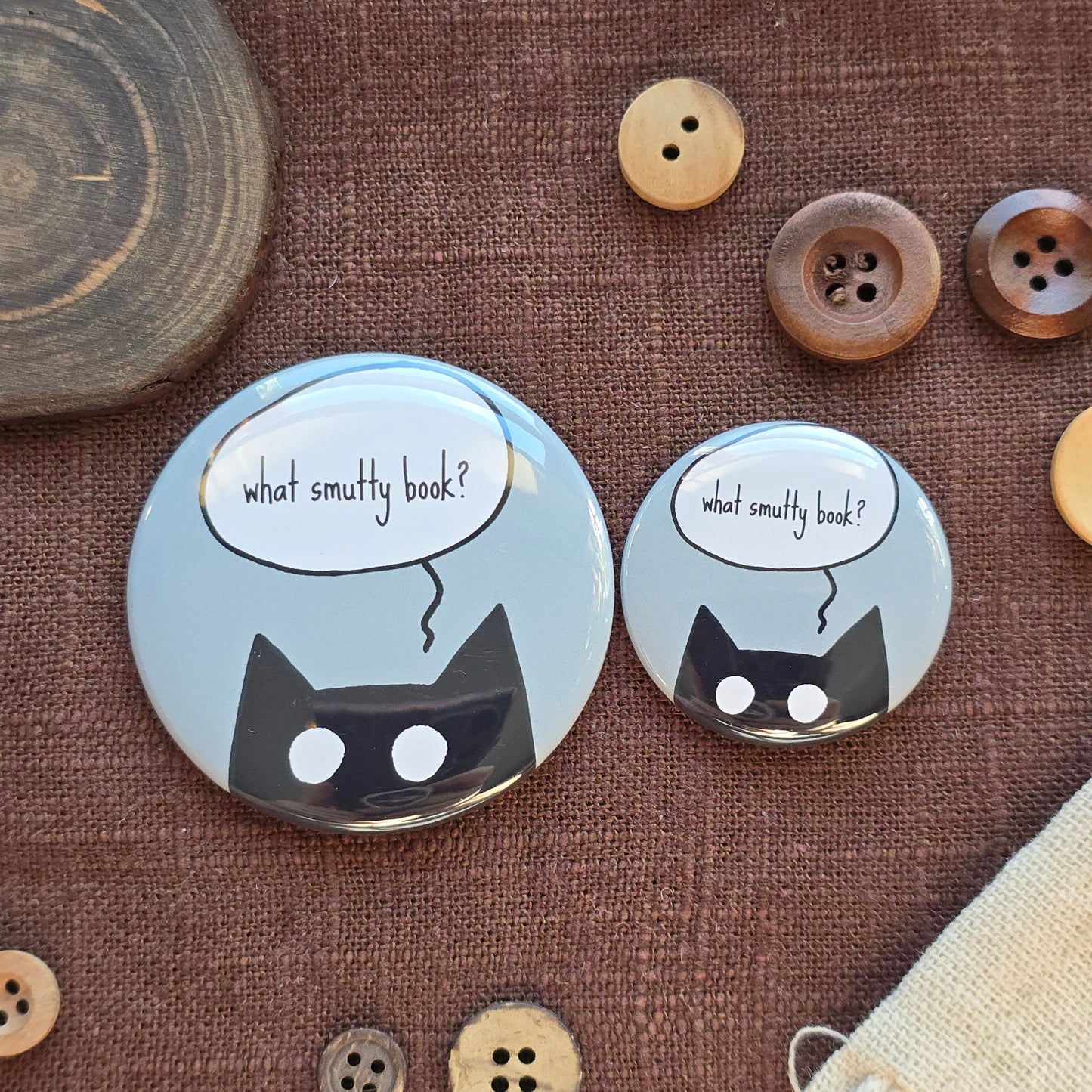 What Smutty Book? Black Cat Button & Magnet