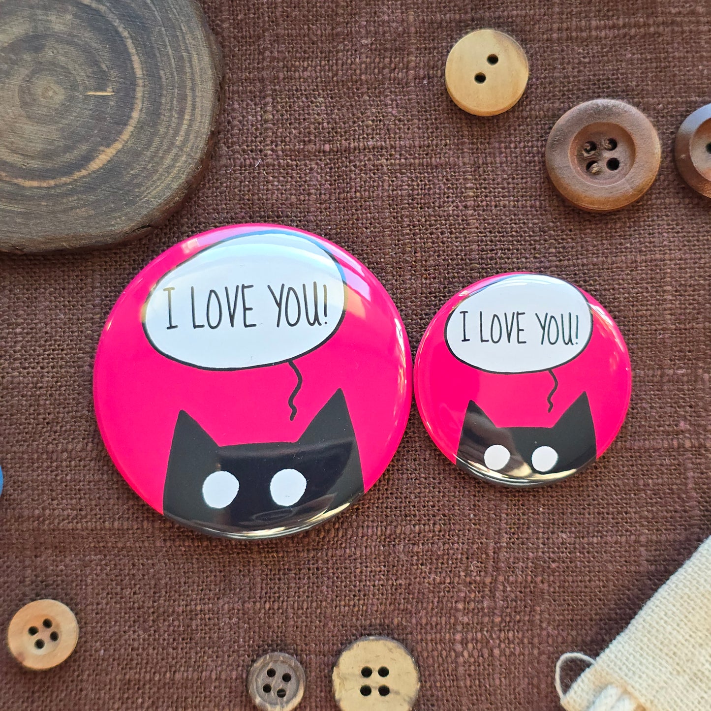 I LOVE YOU Black Cat Button & Magnet