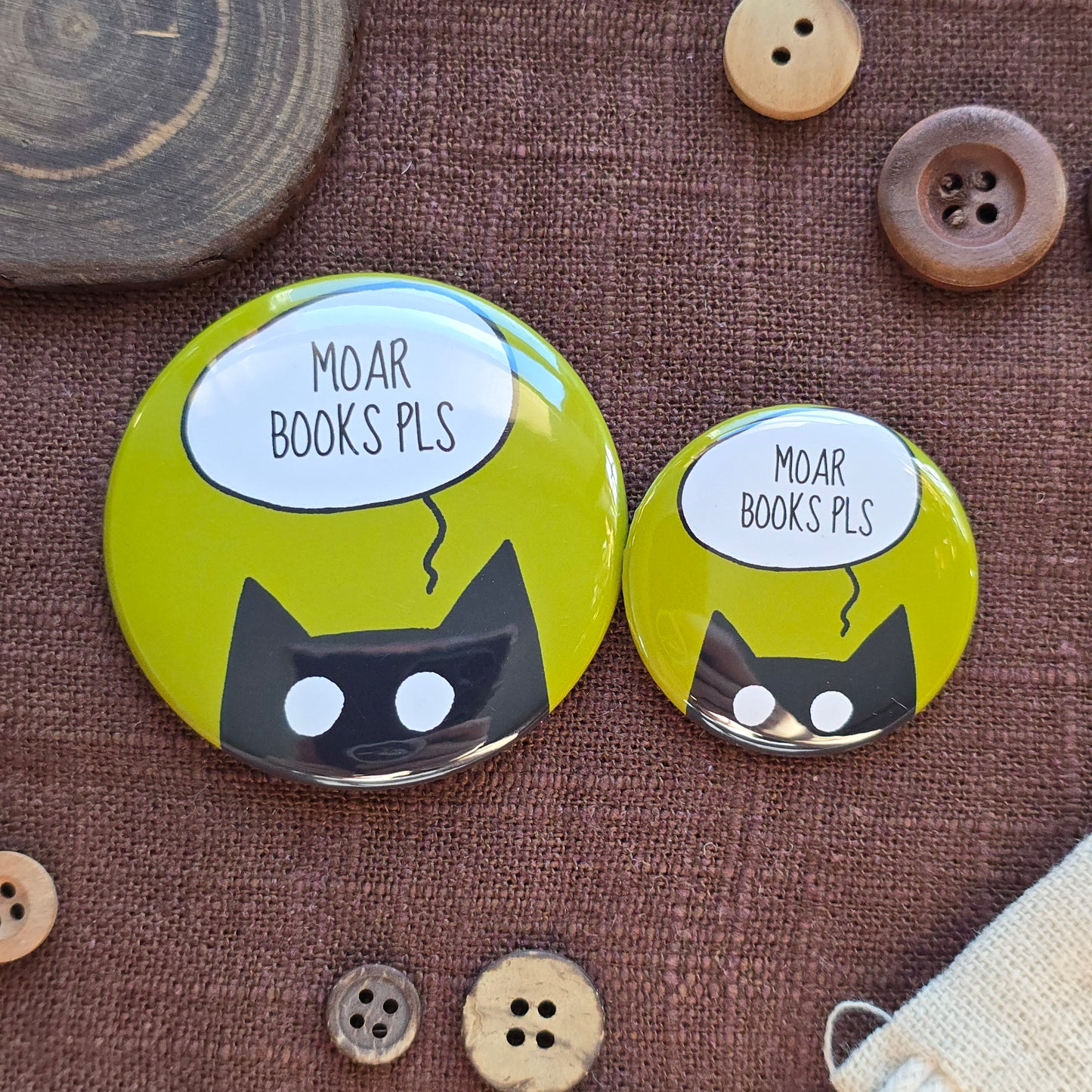 MOAR BOOKS PLS Black Cat Button & Magnet