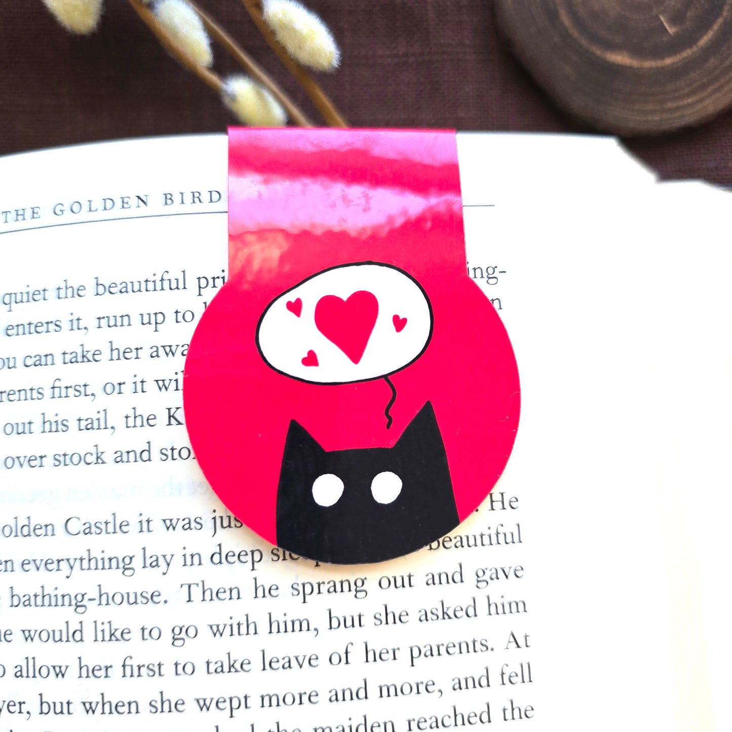 Hearts Black Cat Magnetic Bookmark