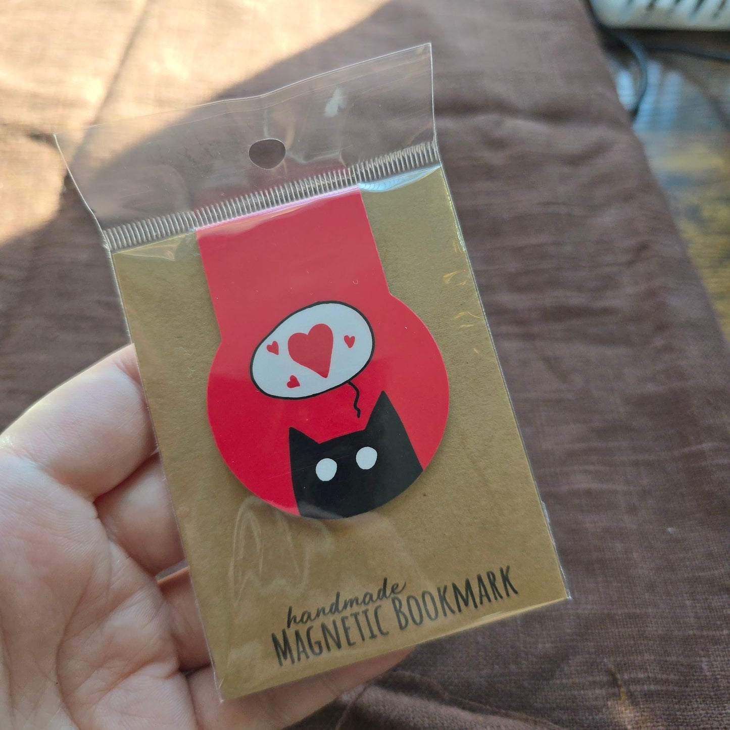 Hearts Black Cat Magnetic Bookmark