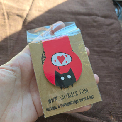 Hearts Black Cat Magnetic Bookmark