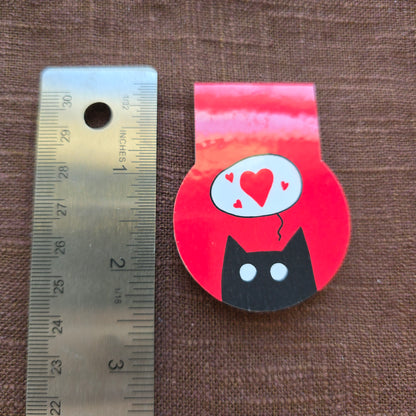 Hearts Black Cat Magnetic Bookmark