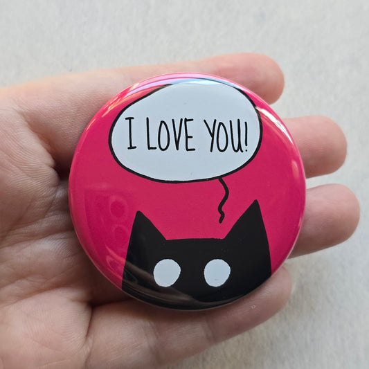 I LOVE YOU Black Cat Button & Magnet