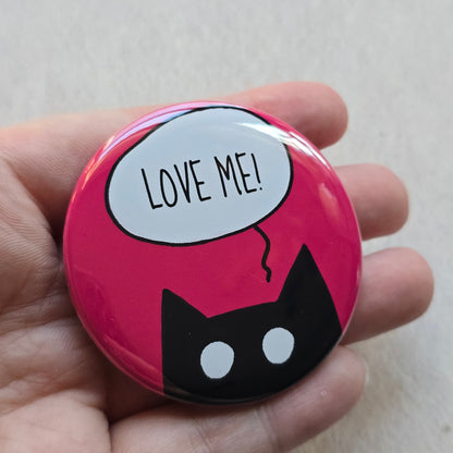 Love Me! Black Cat Button & Magnet