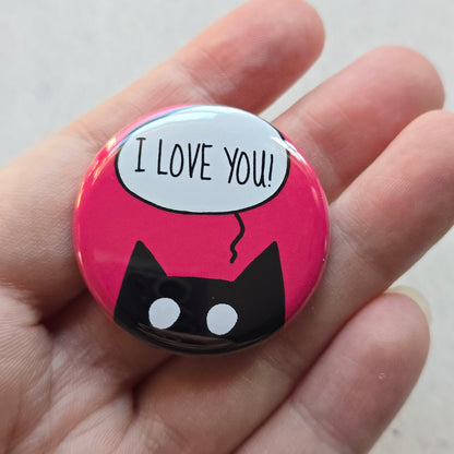 I LOVE YOU Black Cat Button & Magnet