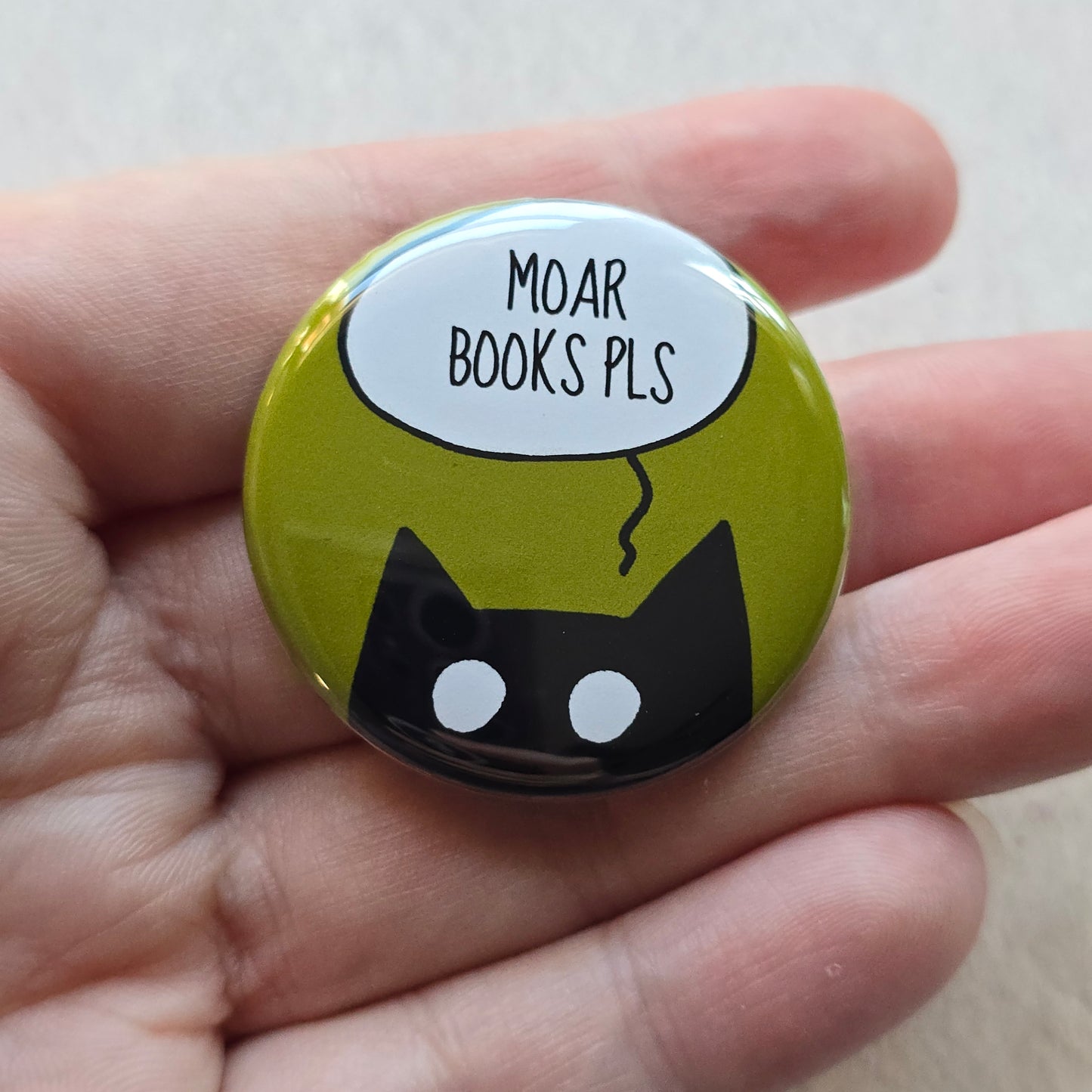 MOAR BOOKS PLS Black Cat Button & Magnet