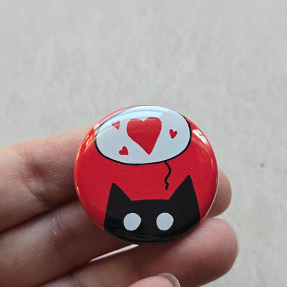 Heart Black Cat Button & Magnet
