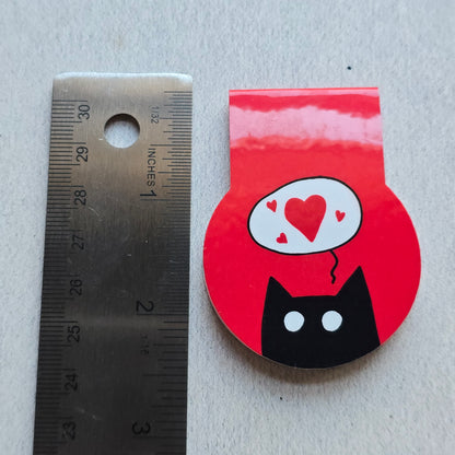 Hearts Black Cat Magnetic Bookmark
