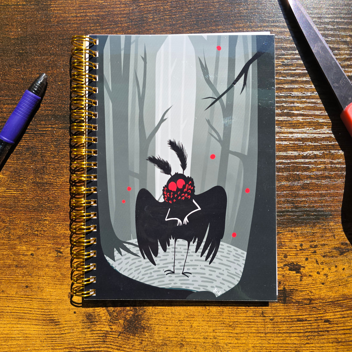 Cute Spooky Mothman in Woods Notebook