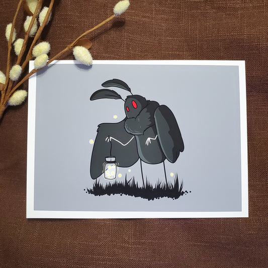 5x7 Mothman With Firefly Lantern Art Print